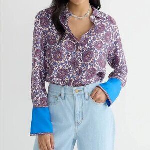 J Crew Classic-fit cupro blend shirt floral paisley women size 16